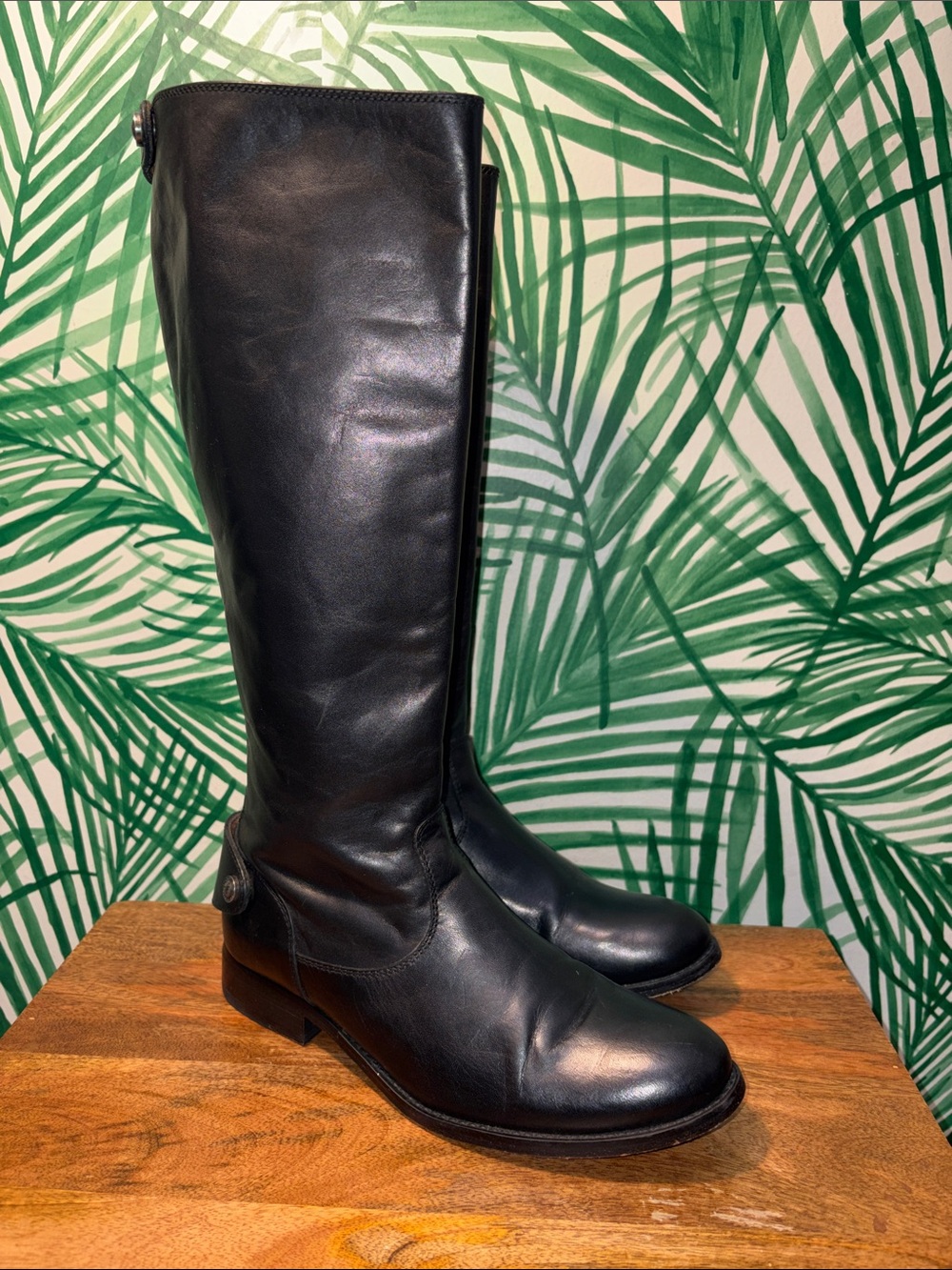 FRYE Melissa Button Black Leather Riding Boots Women’s 6 B